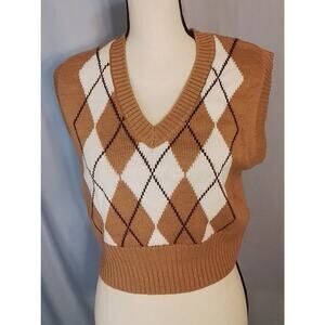 Love Tree; Brown argyle knit vest